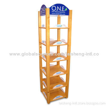 Display Rack for Soft Drinks, Made of Wood and Acrylic Logo